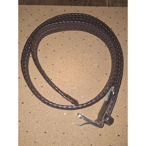 Fossil Mens Braided Brown Genuine Leather Belt Silver Buckle Size 44 MB1160222